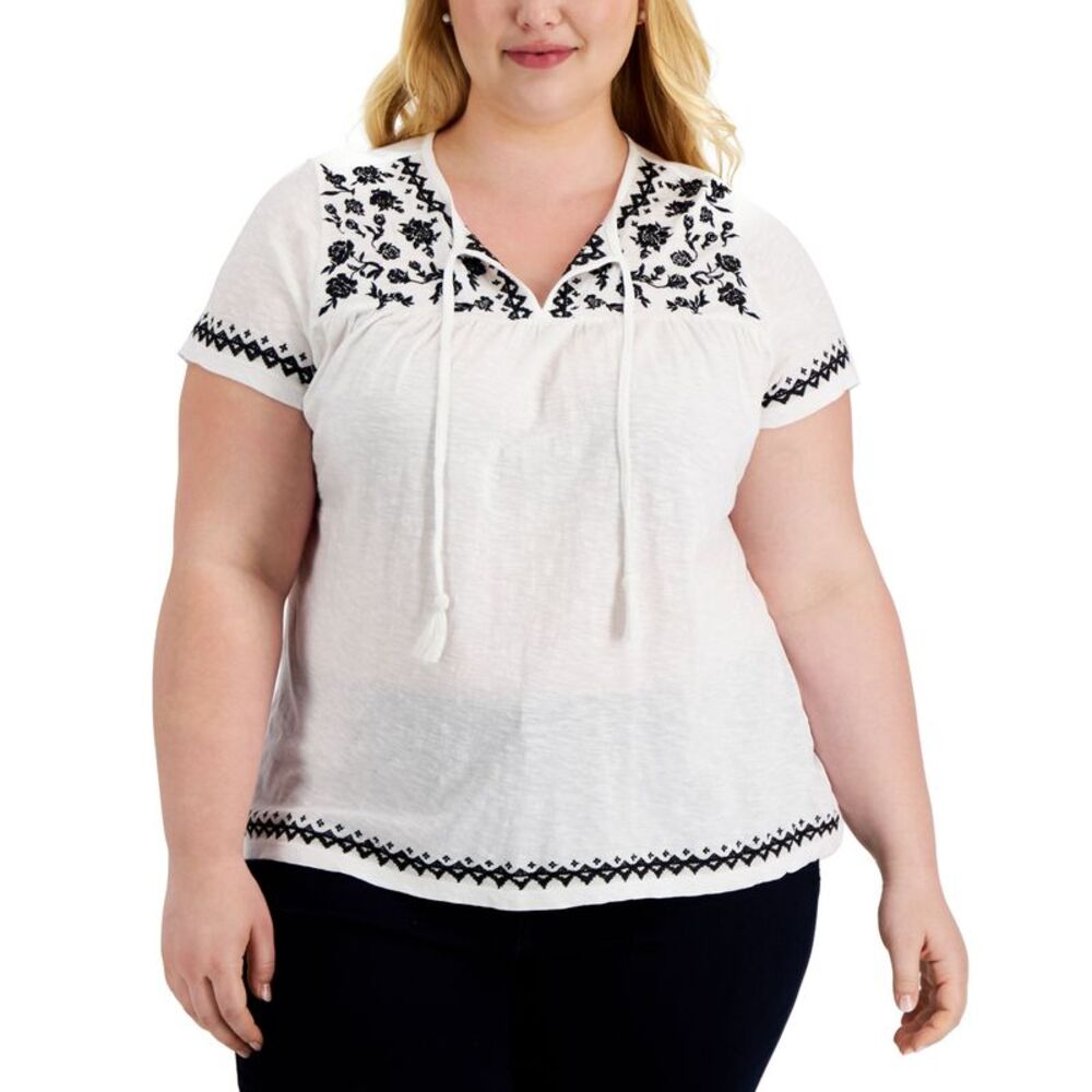 Style & Co Plus Size Embroidered Peasant Top